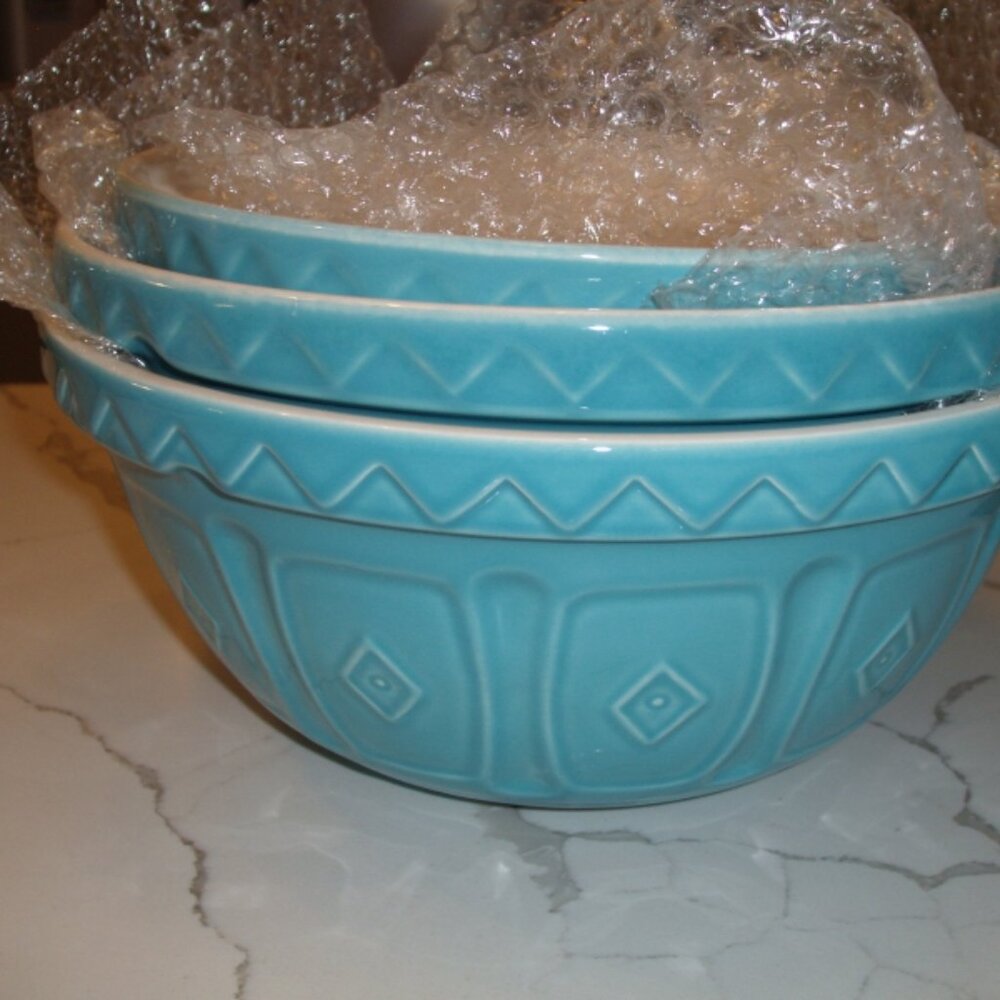 MASON CASH TURQUOISE 3 PIECE MIXING BOWL SET NEW RARE - Picture 9 of 9
